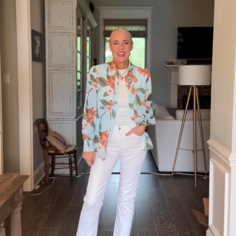 Floral Blazer with White Pants